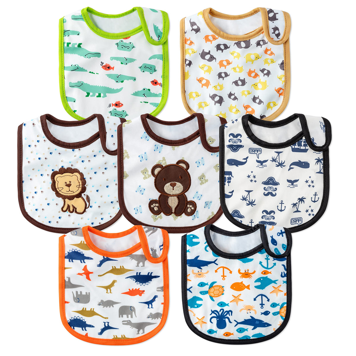 2ooya 7Pcs Waterproof Cotton Baby Bibs for Feeding Drooling Teething Eating