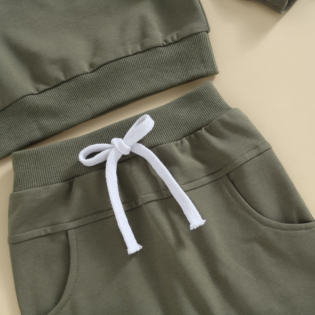 Lucikamy Toddler Baby Boy Fall Outfits Long Sleeve Crew Neck Pullover Sweatshirt + Jogger Pants Set Infant Winter Clothes (Army Green Blue Patchwork, 0-6 Months)