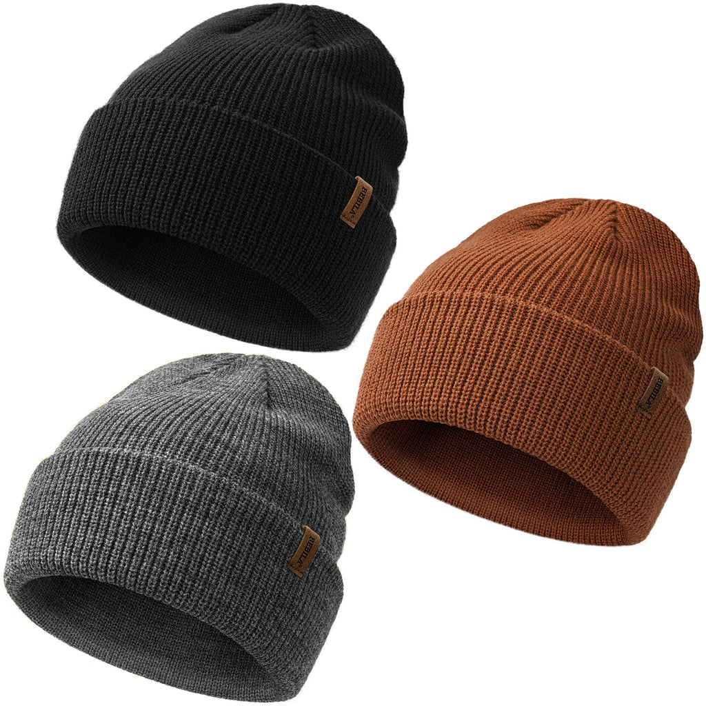 Bebila Baby Beanie Toddler Infant Winter Hats Knit Warm Caps for Boys Girls (US, Age, 6 Months, 36 Months, Grey+Black+Caramel)