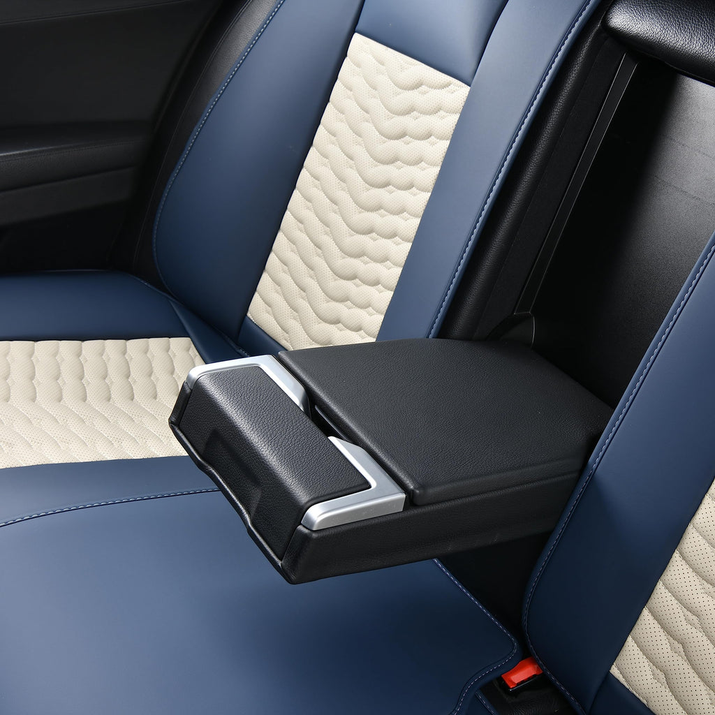 FLORICH Front Seat Covers, Leather Seat Covers, Universal Car Seat Covers 2PCS, Waterproof Car Seat Protector, Driver Seat Cover Accessories for Trucks SUV Sedans-Blue&White