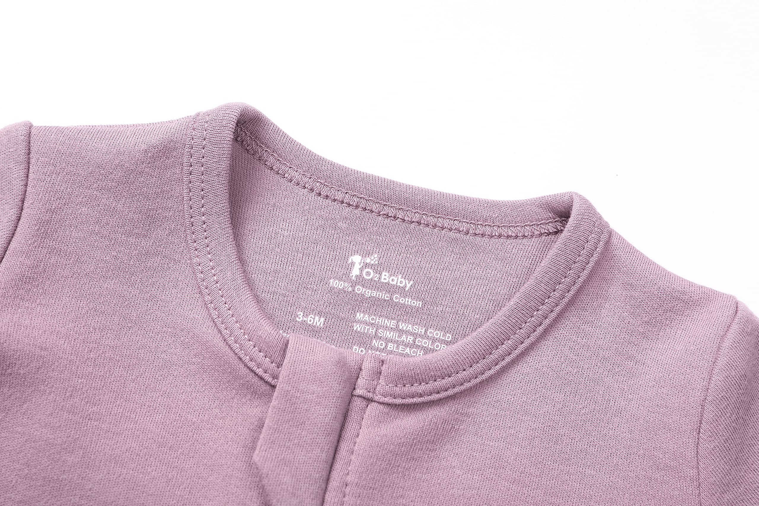 O2 BABY Baby Boys Girls Organic Cotton Zip Front Sleeper Pajamas, Footed Sleep 'n Play（3-6 Months, Mauve）