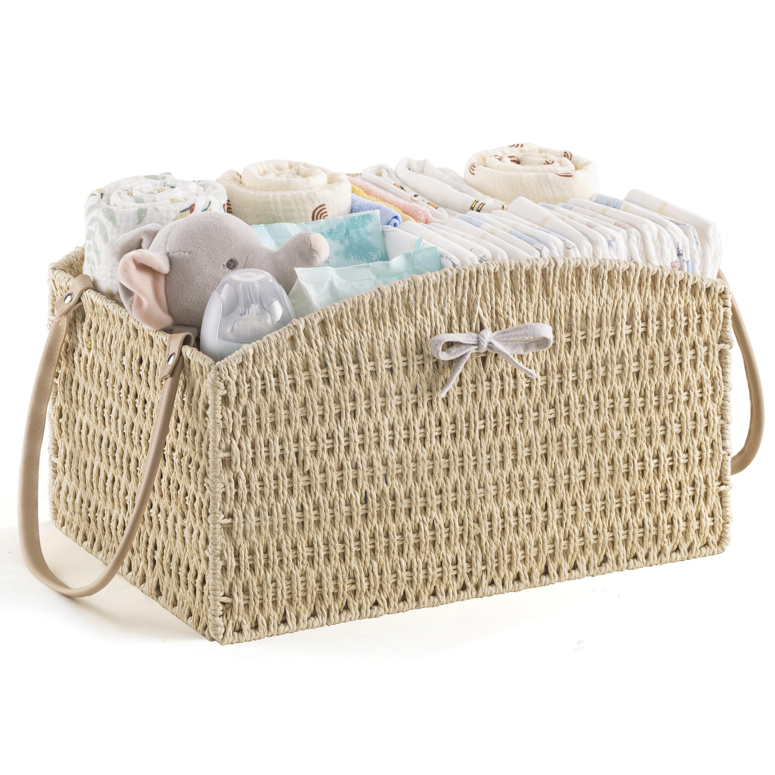 HBlife Diaper Caddy Organizer Detachable Portable Hand-Woven Storage Basket