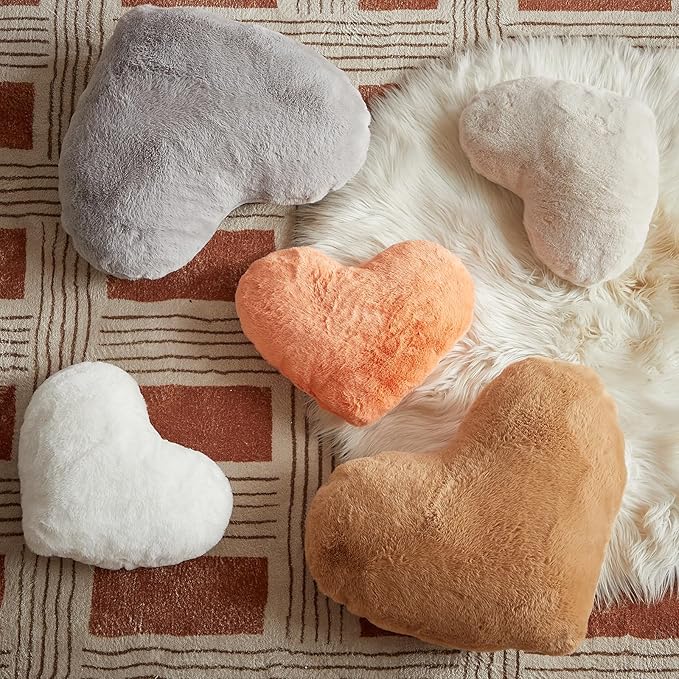 EastTree Heart Pillows, Grey Heart Shaped Pillows, Love Throw Pillows Gifts, Ultra Soft Faux Rabbit Fur Small Cute Pillows, Women Girls Kid Room Decor 10x13 Inch