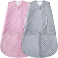 BSTOPPT Fleece Newborn Sleep Sack Baby Swaddle,3-Way Adjustable Wearable Blanket,2 Pack Fleece Swaddling sleeping bag TOG 2.0， (Gray & Pink, 6-12 Months)
