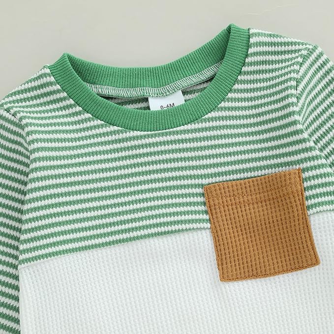 Toddler Baby Boy Fall Clothes Waffle Outfit Long Sleeve Color Blocking Sweatshirt Pullover Jogger Pant Set