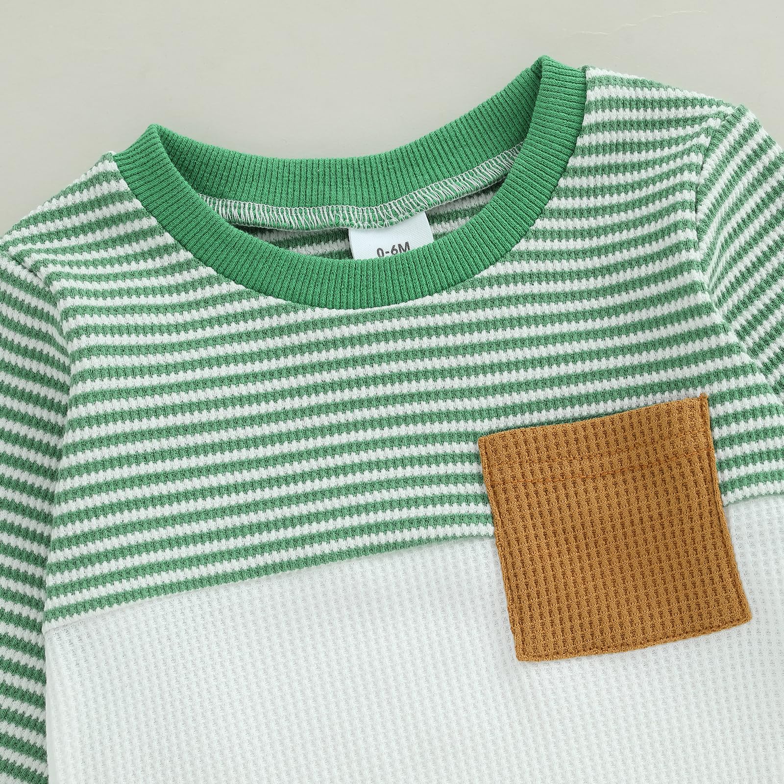 Fufuriprefer Toddler Baby Boy Fall Clothes Waffle outfit Long Sleeve Top Jogger Pant Set (Green, 6-12 Months)