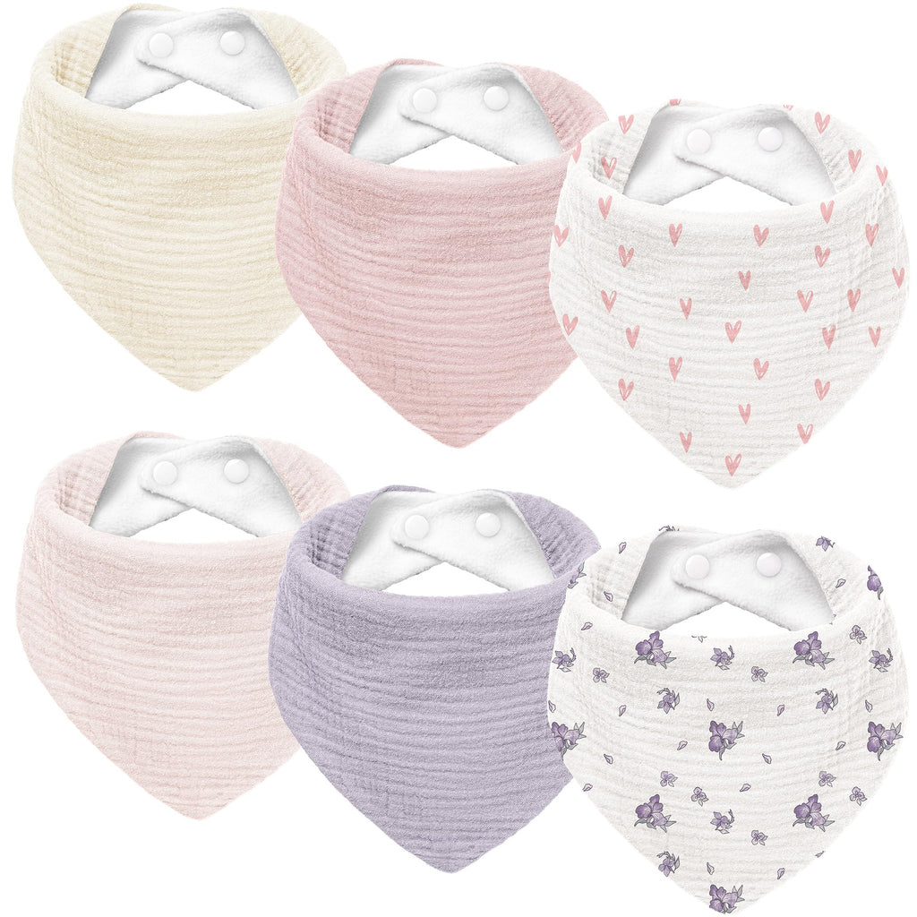 Susurration Muslin Baby Drool Bibs 6Pack Soft Triangular Adjustable Baby Bandana Bibs for Unisex Girls & Boys (Spring Garden)