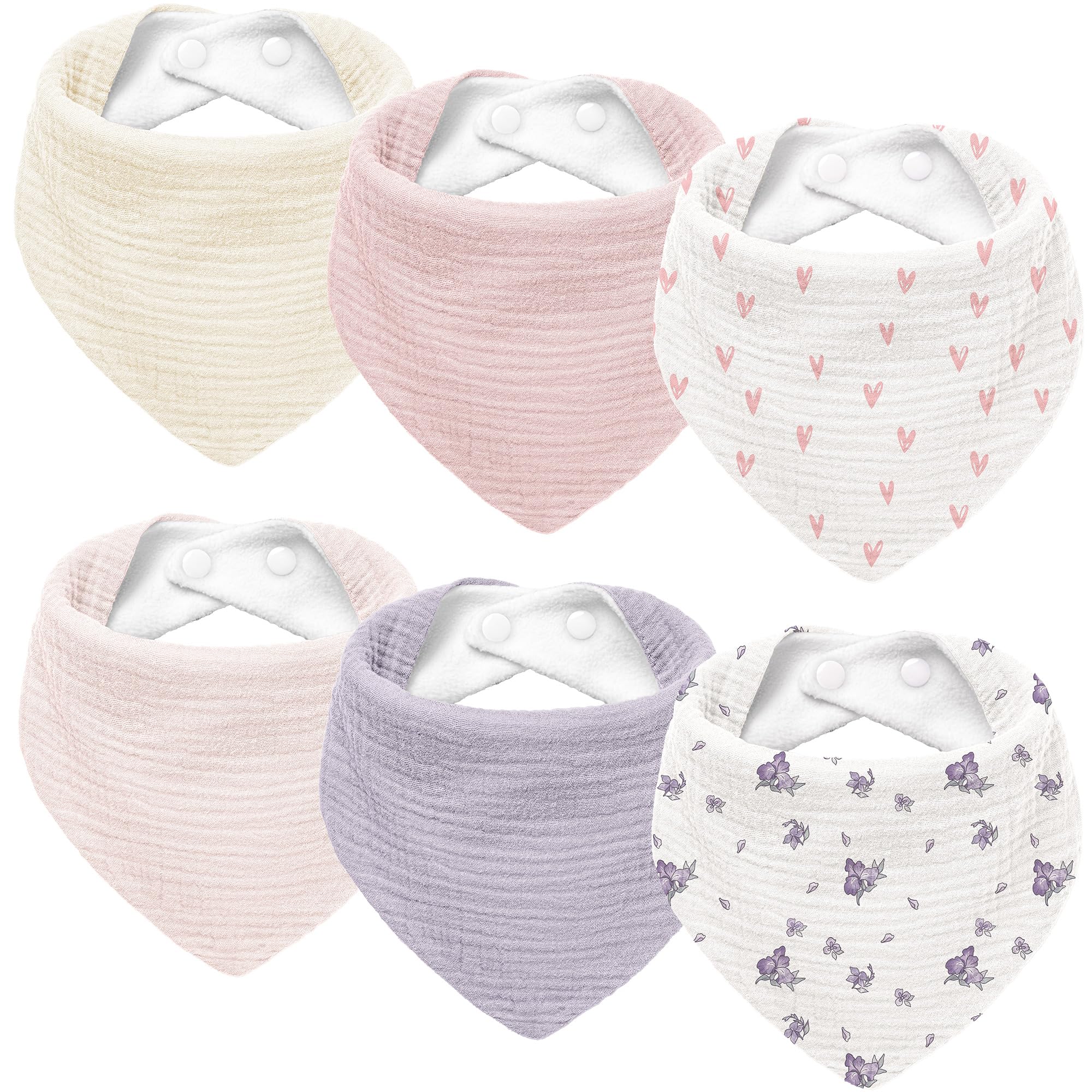 Susurration Muslin Baby Drool Bibs 6Pack Soft Triangular Adjustable Baby Bandana Bibs for Unisex Girls & Boys (Spring Garden)