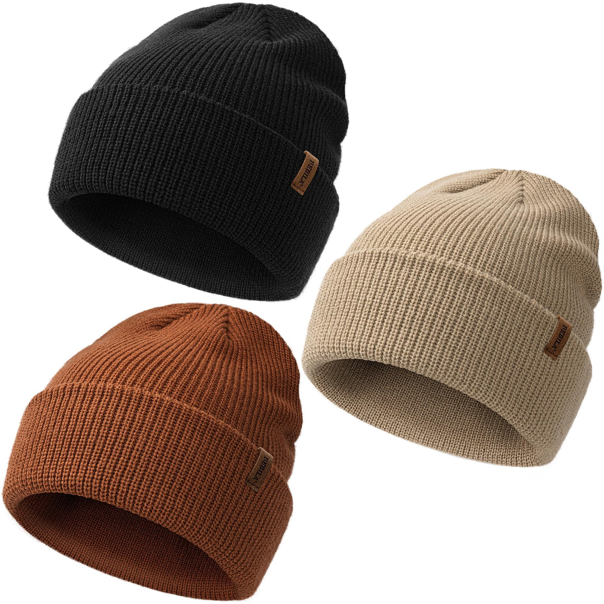 Bebila Baby Beanie Toddler Infant Winter Hats Knit Warm Caps for Boys Girls (US, Age, 6 Months, 36 Months, Grey+Black+Caramel)