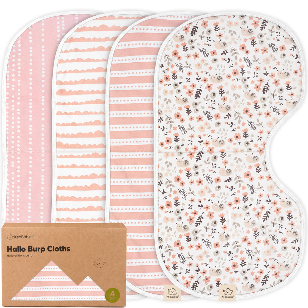 KeaBabies 4-Pack Baby Burp Cloths Baby Girl, Boy, Organic Cotton (Sweet Charm)