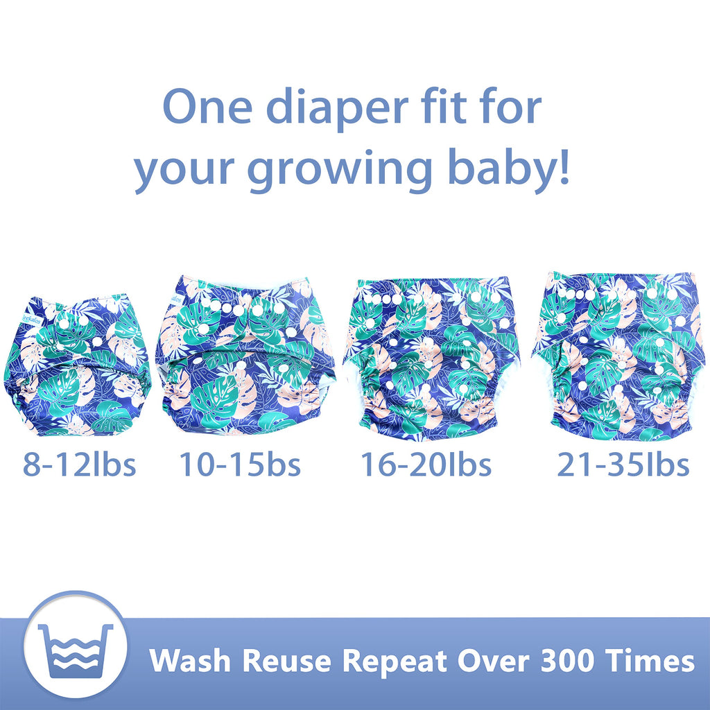 Leekalos Cloth Diapers Reusable for Boys and Girls, Baby Diaper Cloth with Inserts & Wet Bag One Size (Floral)
