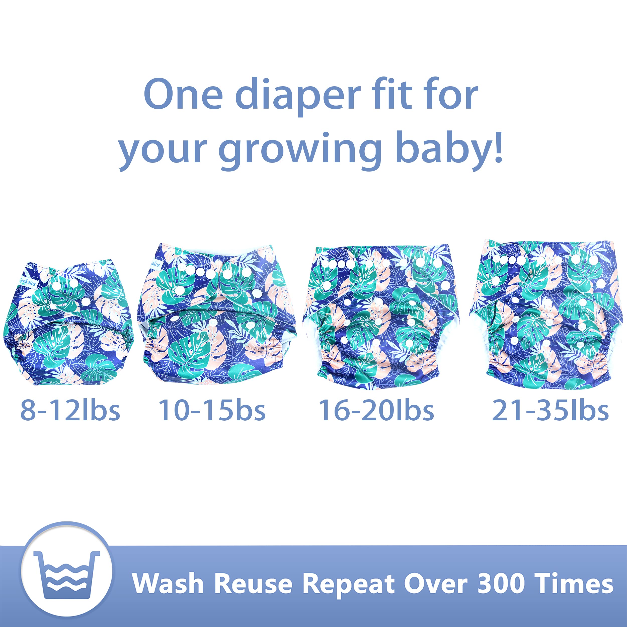 Leekalos Cloth Diapers Reusable for Boys and Girls, Baby Diaper Cloth with Inserts & Wet Bag One Size (Floral)