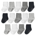 Fruit of the Loom Baby & Toddler Grow & Fit Flex Zones Cotton Stretch Crew Socks - Unisex, Girls, Boys (0-6 Months, Black, White, Grey)