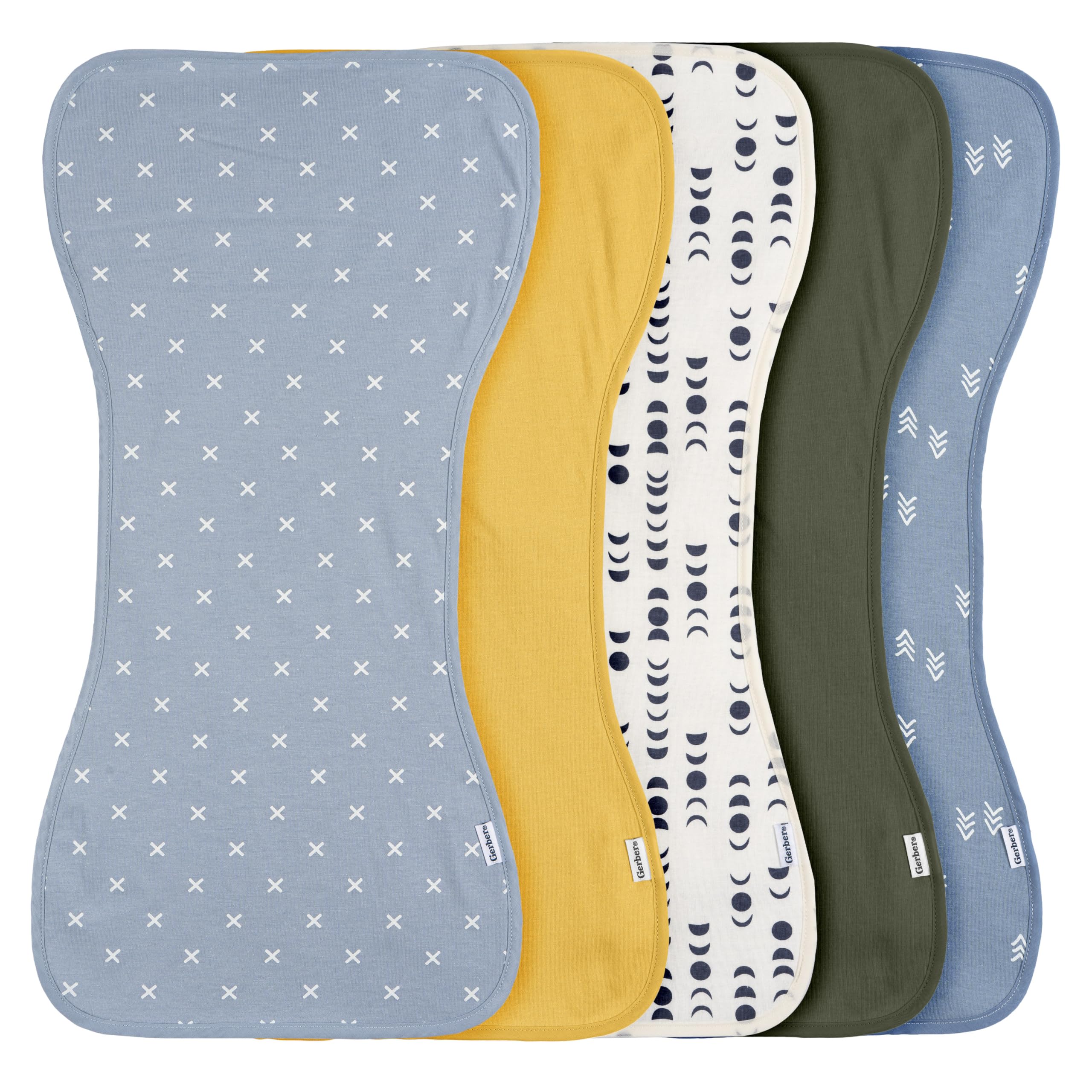 Gerber Baby Unisex Burp Cloths 5-Pack, Blue Gold, Size 10.5" x 21"