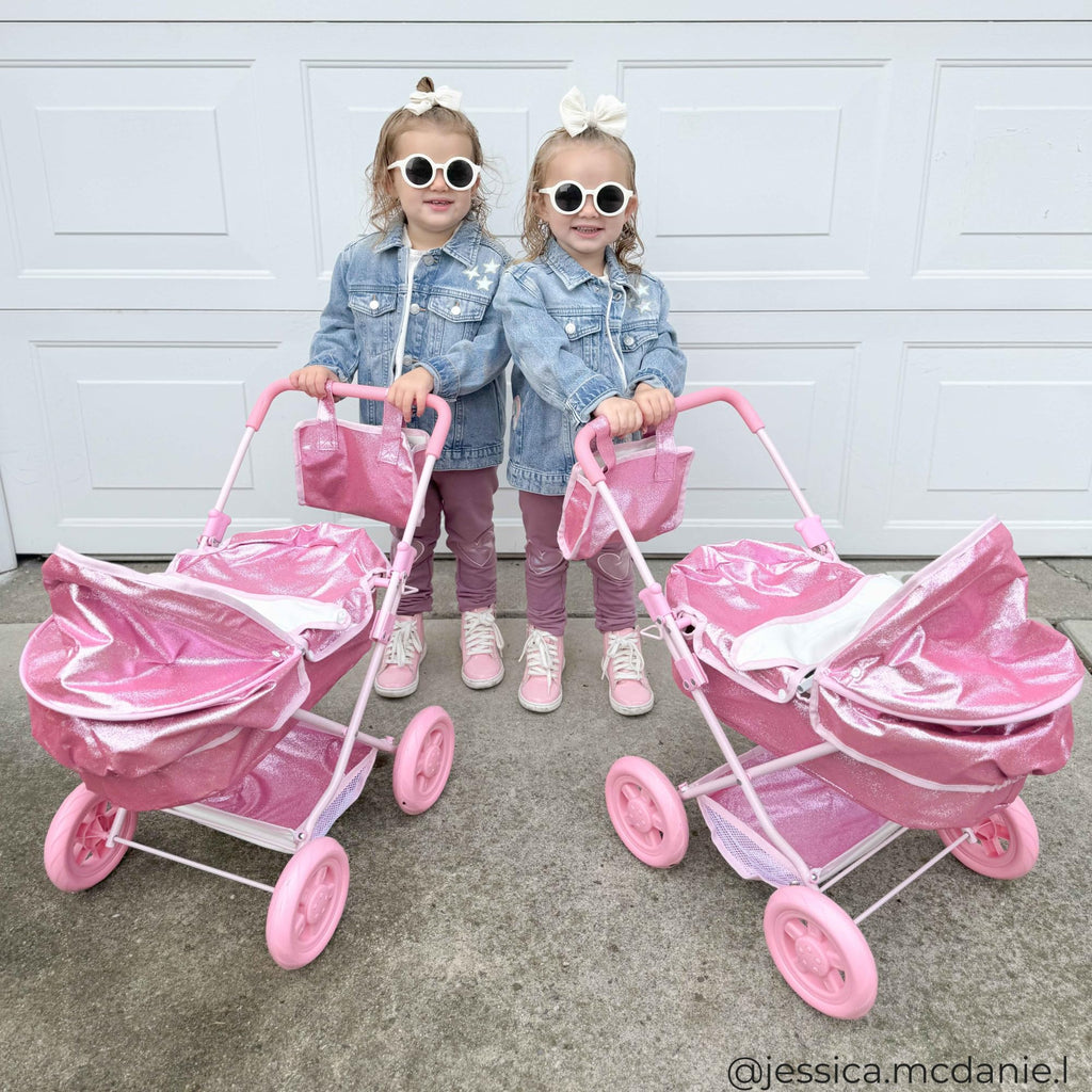 Olivia's Little World Baby Doll Bassinet Pram, Hot Pink Glitter