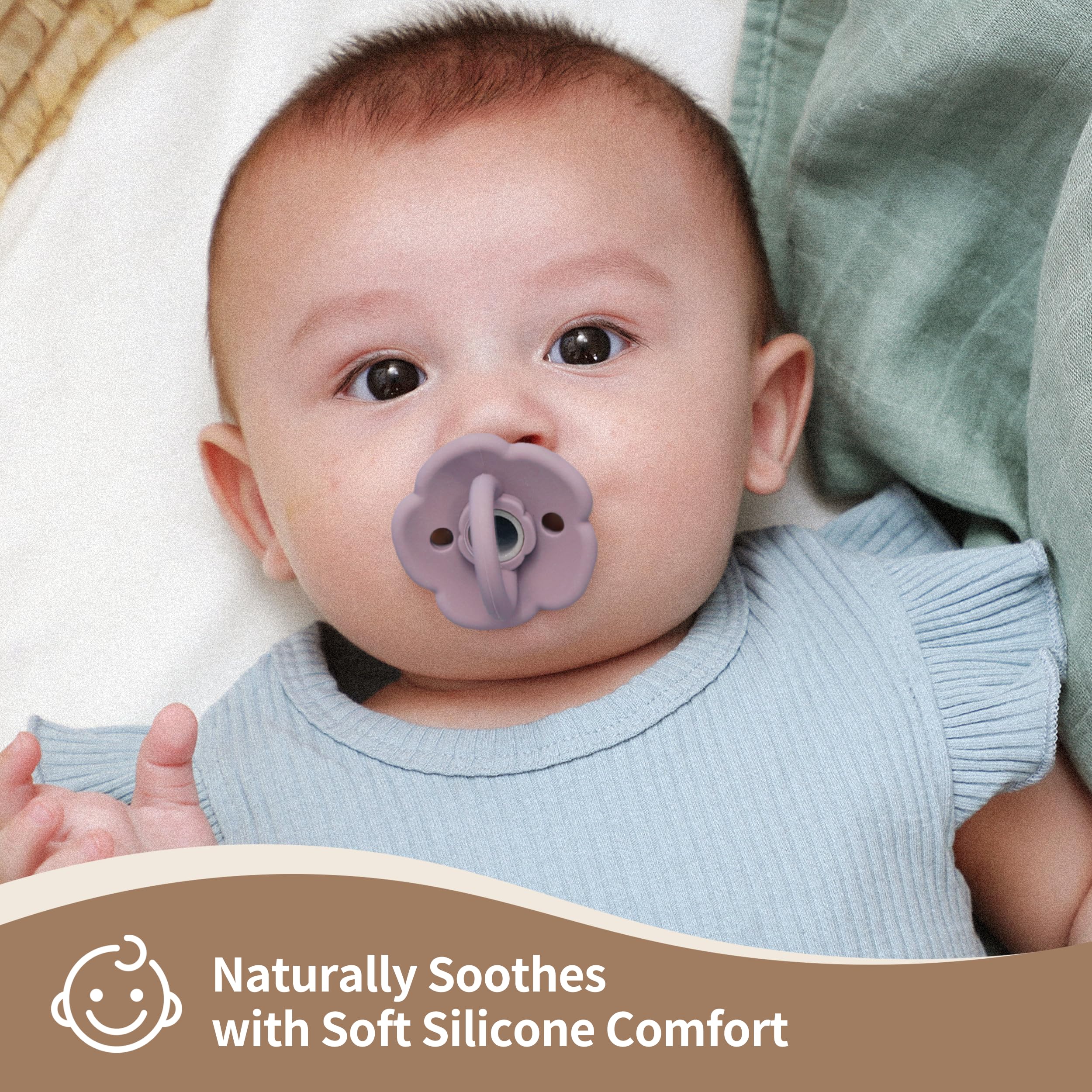 Moonkie Pacifiers Set of 2 | One-Piece Design Baby Pacifier with Large Air Holes | BPA-Free Silicone | Safe for Babies 6 Months+