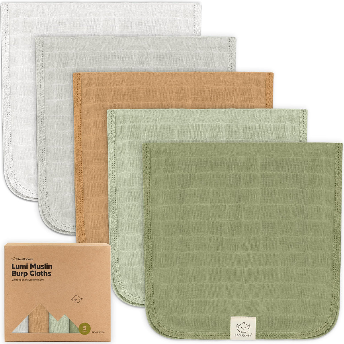 KeaBabies Cotton Muslin Burp Cloths Baby Boy, Girl, 5-Pack 20x10 (Mirage)