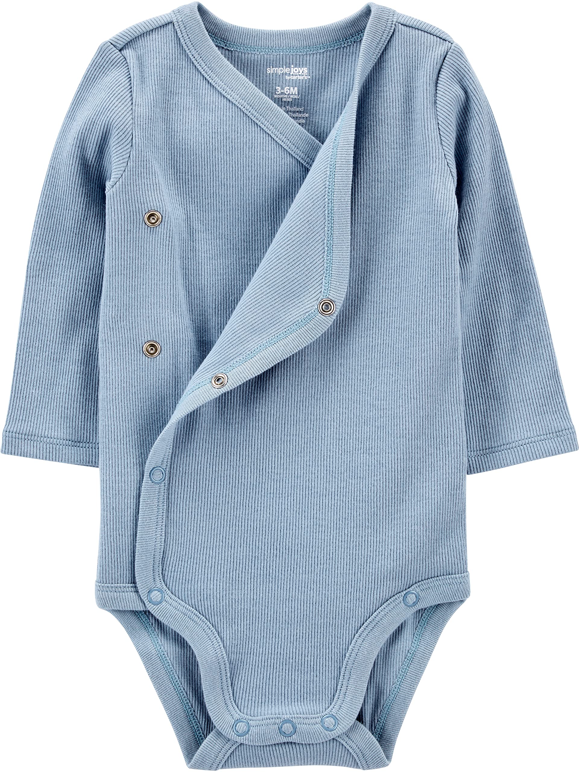 Simple Joys By Carter's Unisex Baby 4-pack Side Snap Bodysuit Bodystocking, Dusty Blue/Gold/Grey Heather/White Stripe, 24 Months US