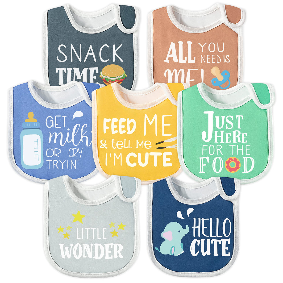 2ooya 7Pcs Waterproof Cotton Baby Bibs for Feeding Drooling Teething Eating