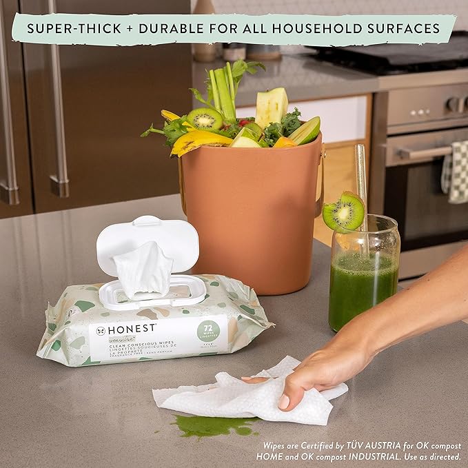 The Honest Company Clean Conscious Multi-Use Wipes | Hypoallergenic + Unscented for Sensitive Skin | Over 99% Water, Compostable, Plant Based, Baby Wipes | Pattern Play, 288 Count